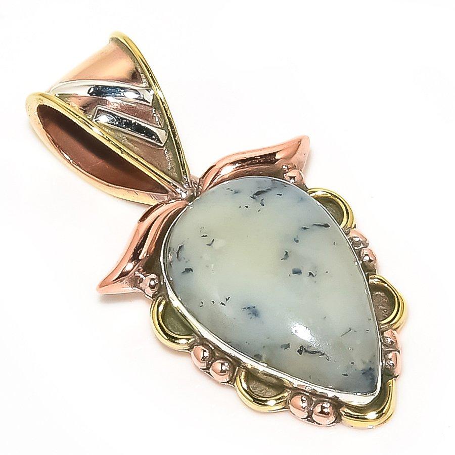 

Natural Dendrite Opal TwoTone 925 Solid Sterling Silver Gift Pendant 1.25 Z1E10