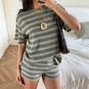 Womens Casual Two Piece Set Short Sleeve Top and Shorts Knitted Lounge Wear Soft Fabric Comfortable Fit