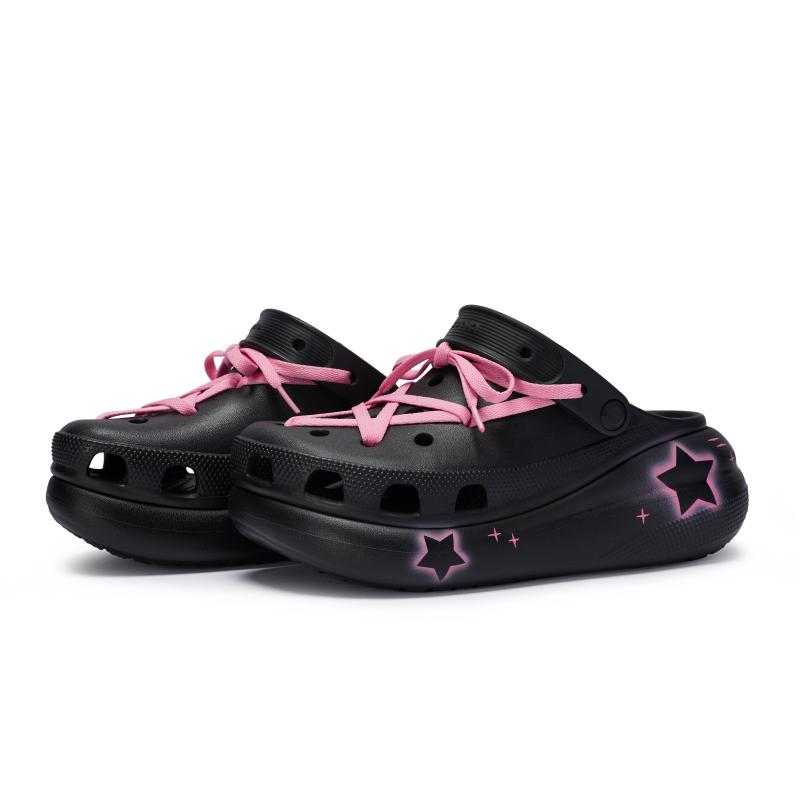 Crocs Classic Crush 811 Made Neon Star Sweet Cool Strap Hole Shoes Unisex Black Pink