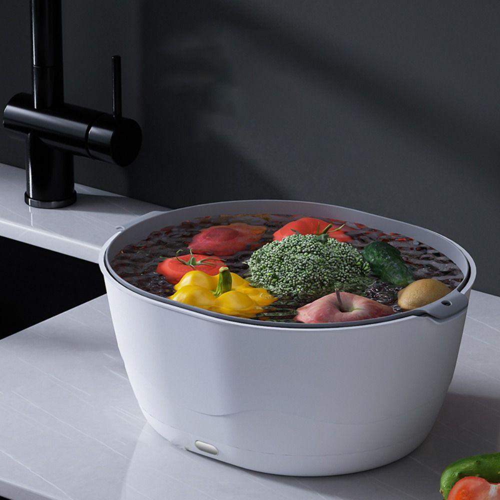 Double Layer Fruit Washing Machine Large Capacity Vegetable Draining Basket Kitchen Countertop