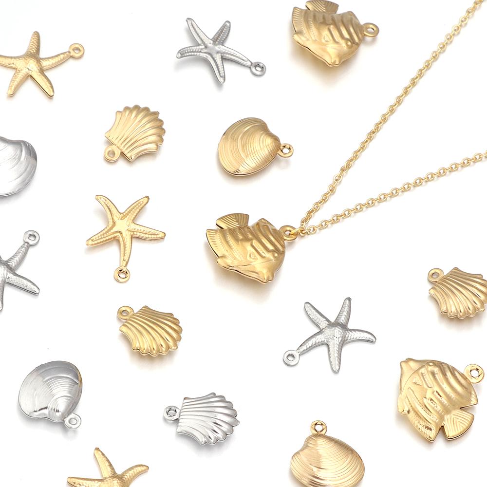5-10pcs Stainless Steel Ocean Life Charms Starfish Fish Shell Pendant For Jewelry Making DIY Crafts Necklace Bracelets Supplies