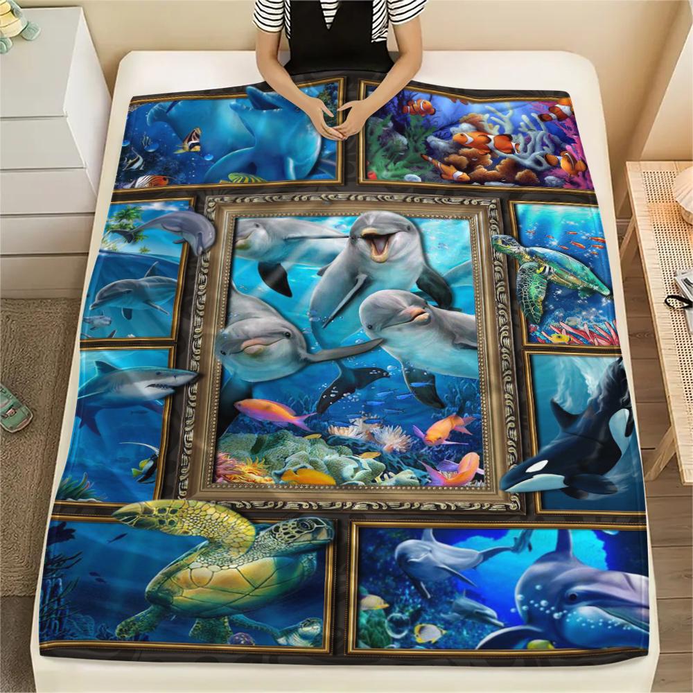 1Pc Turtles Octopuses Print Flannel Blanket, High quality Comfortable for All Seasons, Home Decor, Warmth and Comfort, Perfect for Gifts