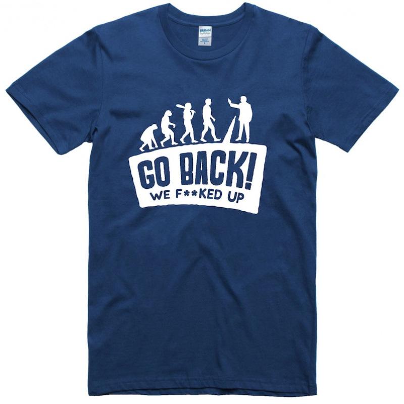 Mens Funny Evolution Go Back Print Short Sleeved T-shirt Fashionable Comfortable Soft Breathable Summer Cotton T-shirt