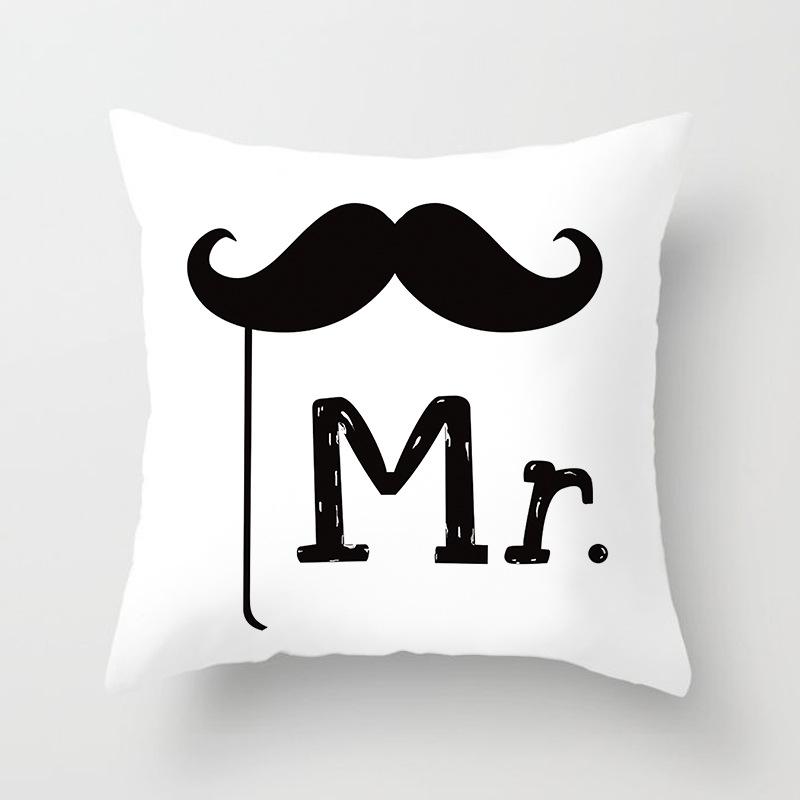 Modern Simple Style Letter Pattern Pillowcase Wedding MRSMR Couple Peach Leather Velvet Pillowcase