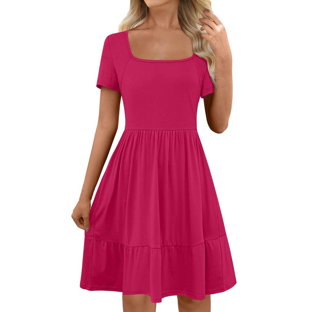 Women's Short Sleeve Square Collar Black Earrings Sexy Short Dress