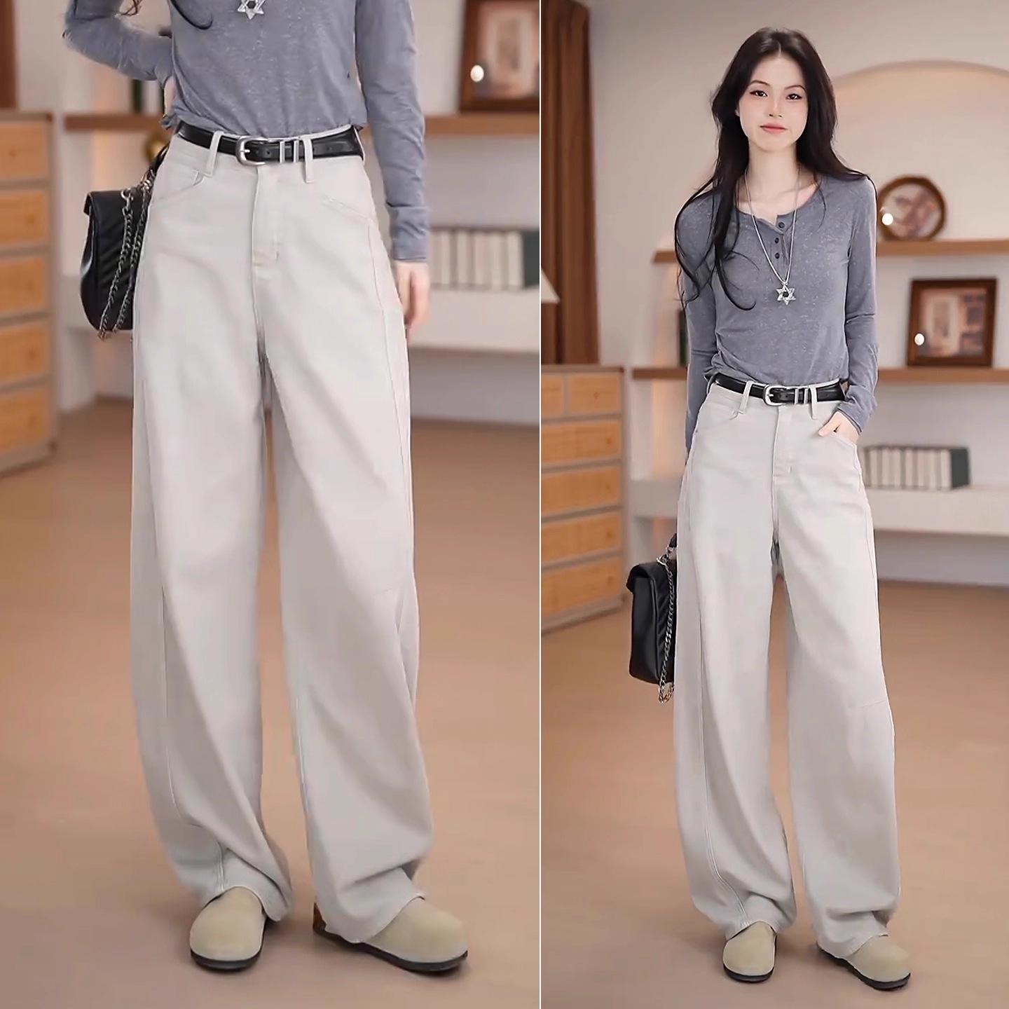 

High-Waisted Women s Scimitar Jeans: 2025 Spring & Autumn Wide-Leg Slimming Banana Pants 2XL/30 (125-135 lbs)