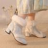 Fashion 2025 Autumn Winter New Elegant Beaded Rabbit Hair Women's Ankle Booties Lace Lady Boots Printed Cheongsam Hanfu Femme Dress Shoe