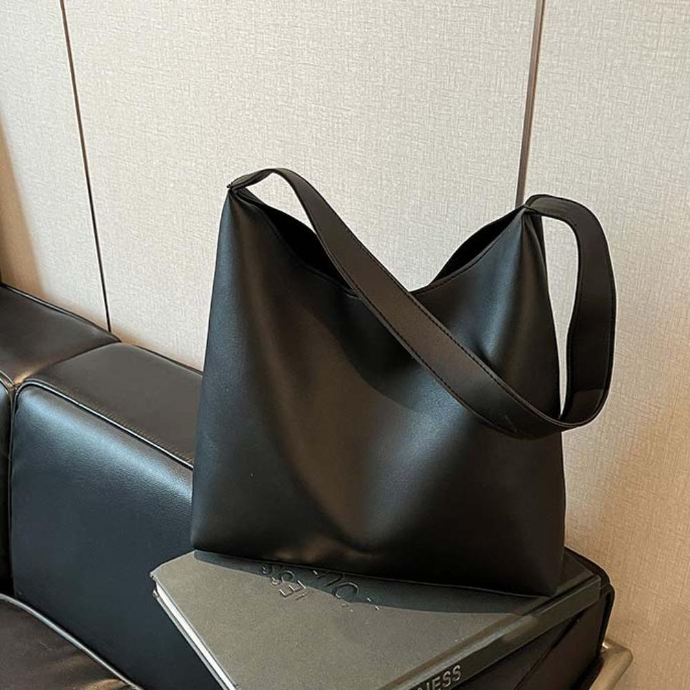 Anti-Splash Water Soft PU Tote Bag Elegant French Underarm Bag Solid Color Handbag  Work