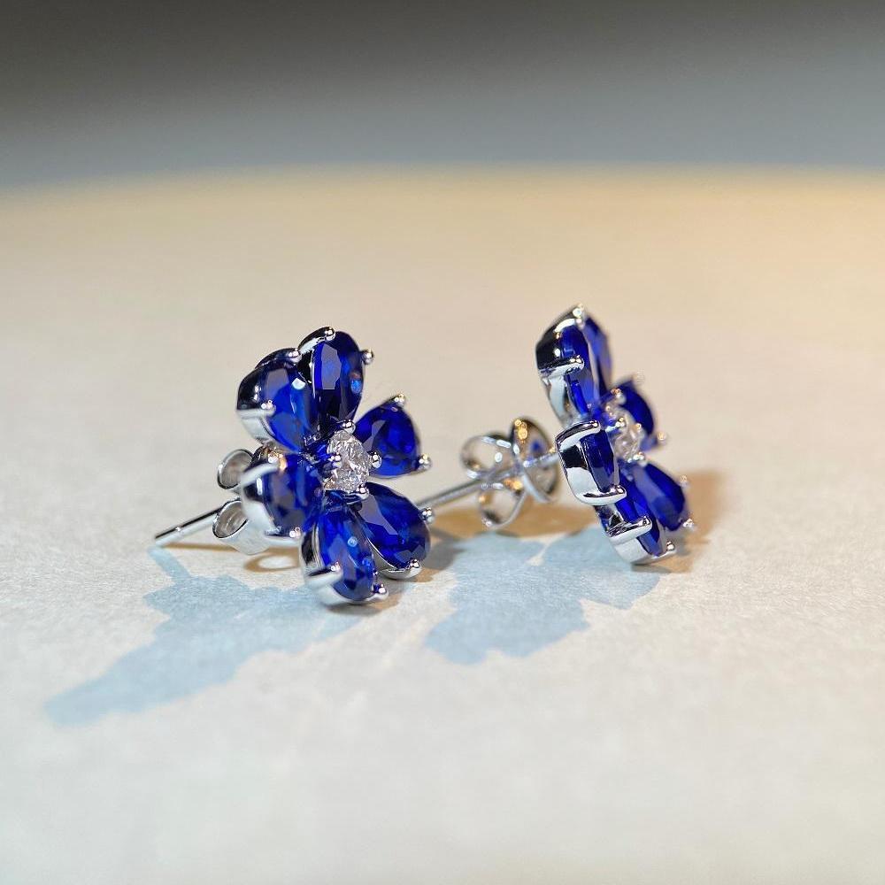 S925 Sterling Silver Daisy Flower Aquamarine Zircon Stud Earrings for Women - European & American TikTok Style