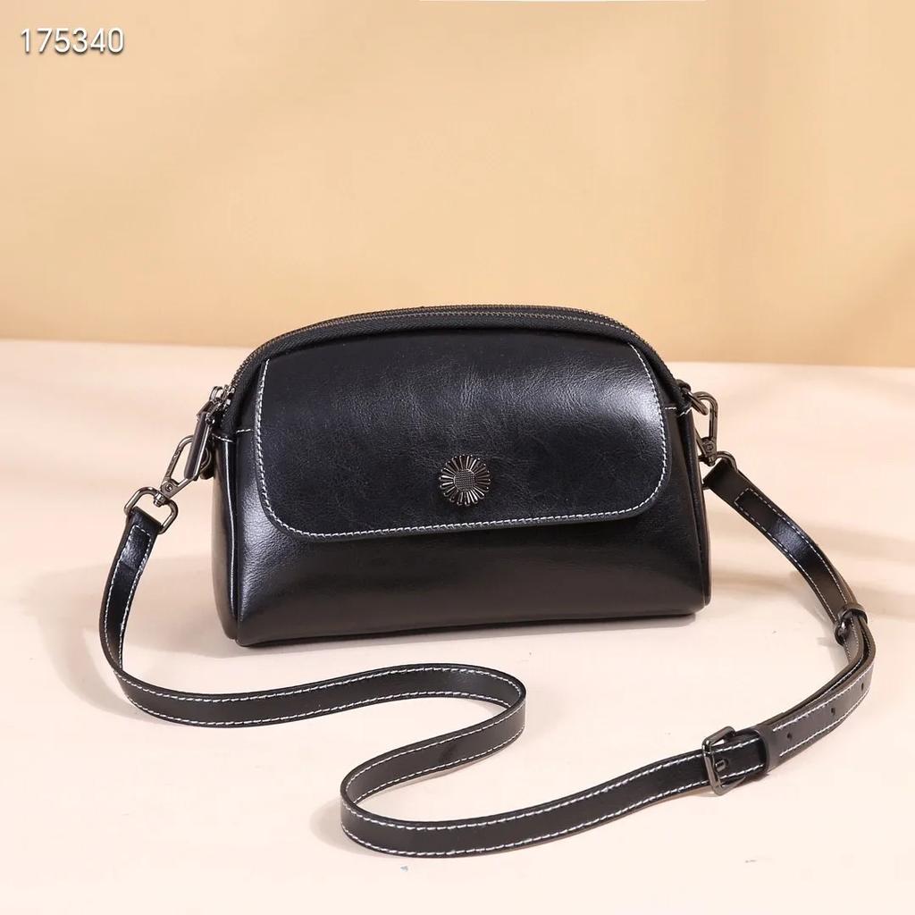 Oil Wax Cowhide Leather Women's Small Bag, Crossbody Shoulder Shell Bag, Practical Multi Pocket, Simple Coin Purse, Phe Bag