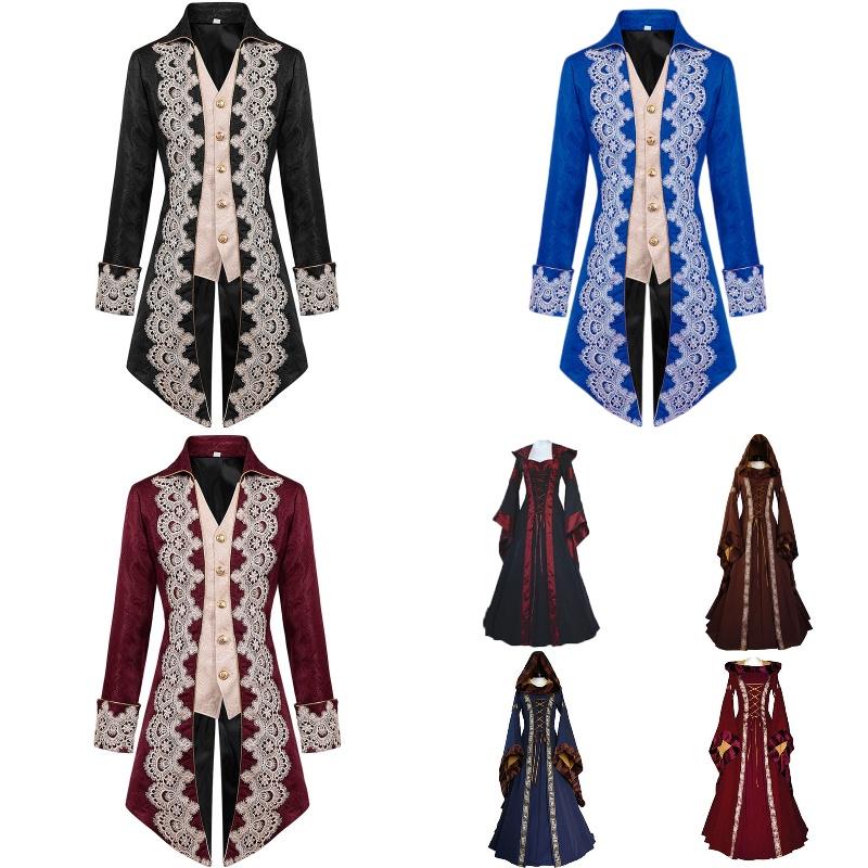 High-quality Polyester Steam Punk Jacket With Lace Details For Men