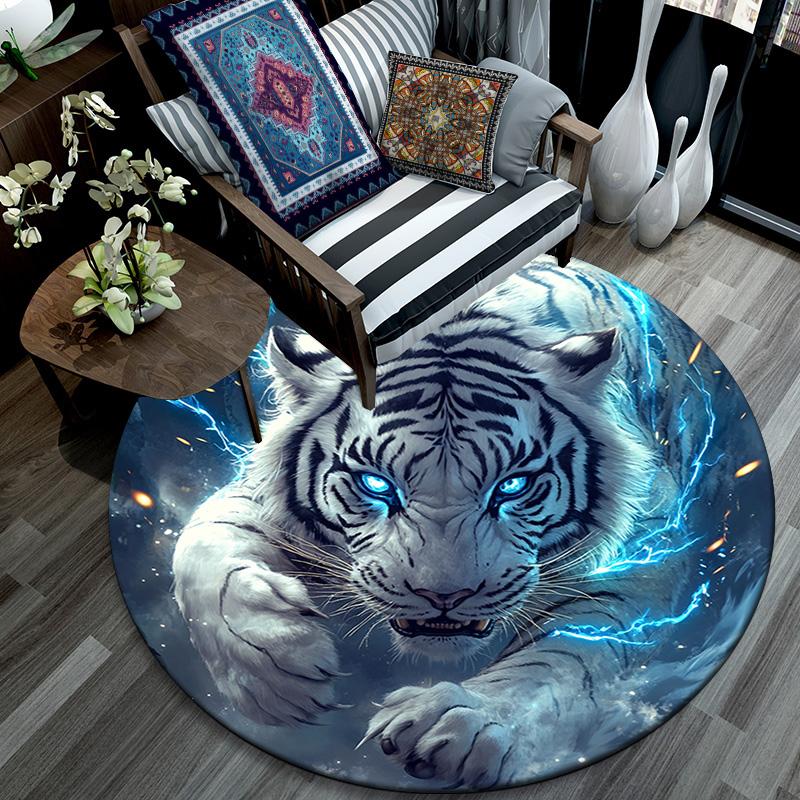 Electric Tiger Round Area Rug,Carpet Rug for Living Room Bedroom Sofa Playroom Decor,Non-slip Floor Mat