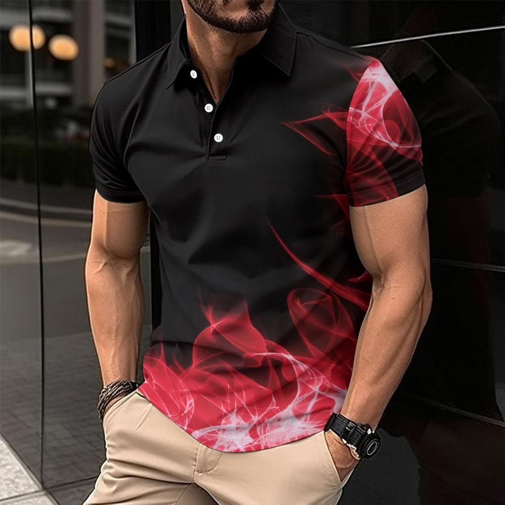 Men's New Collar Top with Digital Printing, Casual Business Short Sleeved Polo Shirt