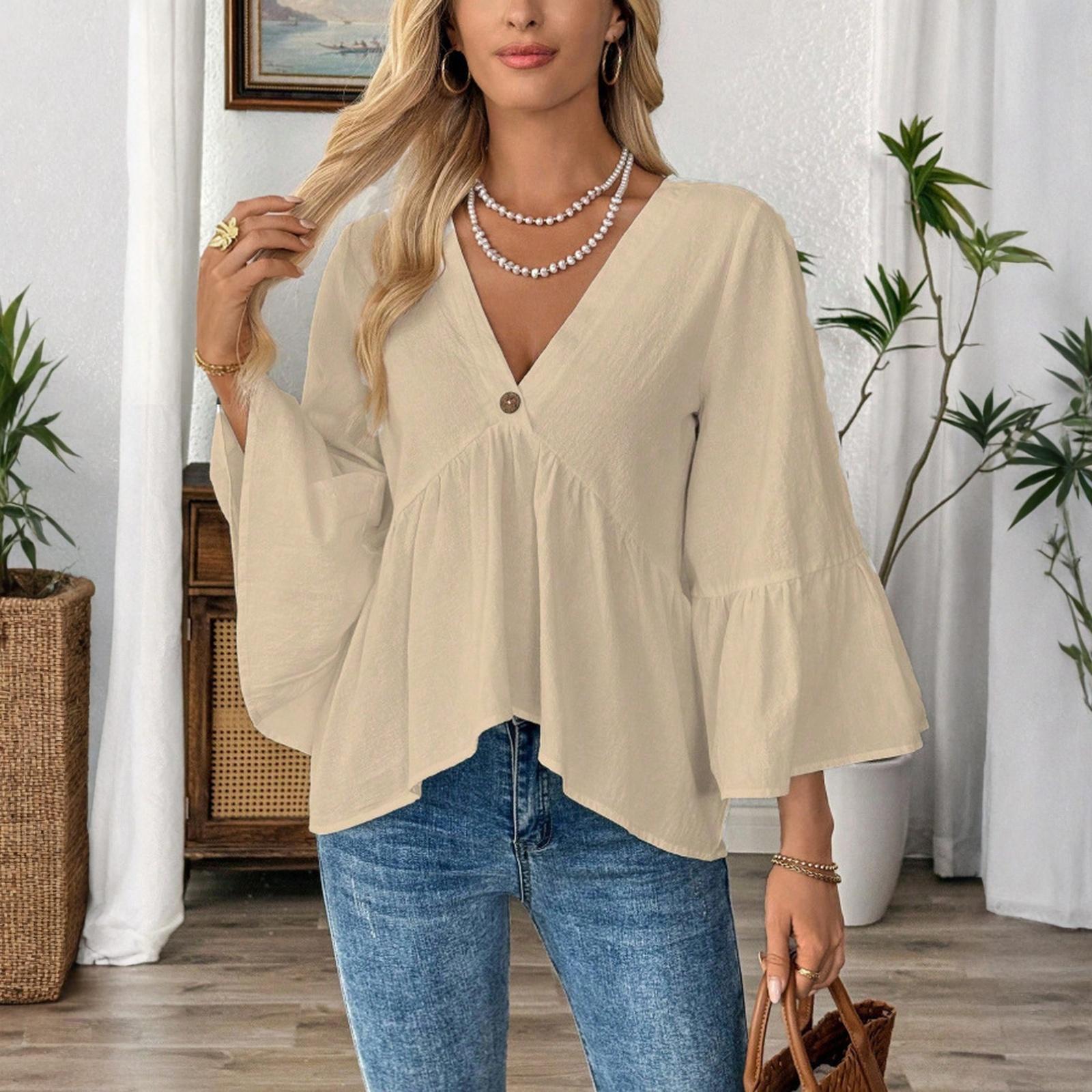 Women s T-shirt, Color, Long-sleeved Pullover Top With Floral Print XXL бежевый