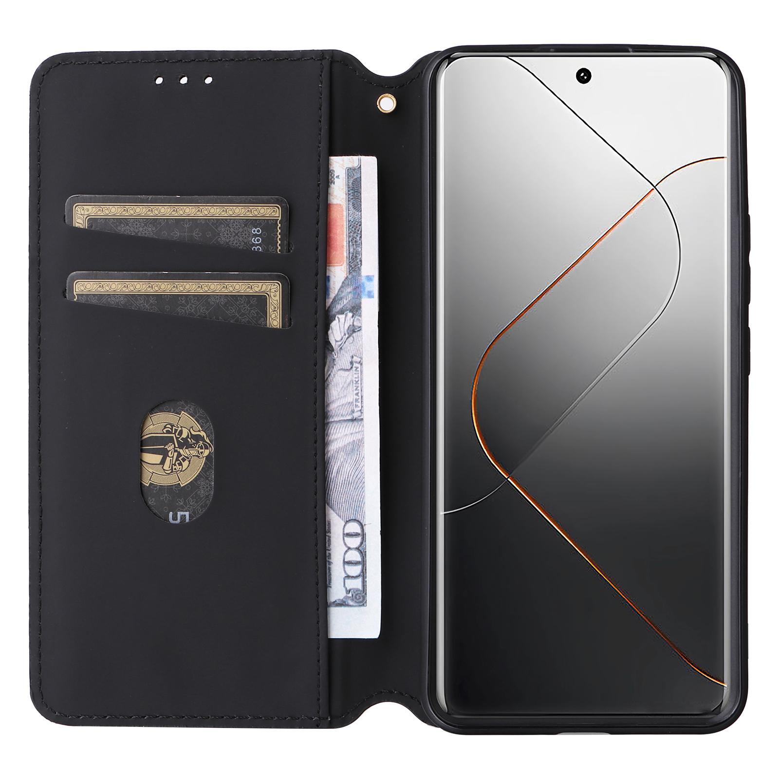 

For Xiaomi 14 Pro Cell Phone Case Magnetic Closing Leather Wallet Phone Cover Black
