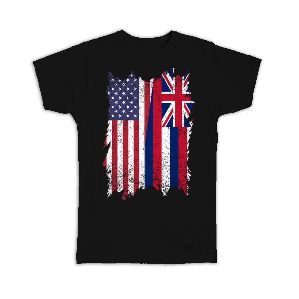 Gift T-Shirt : United States Hawaii American Hawaiian Flag Expat Mixed Country S