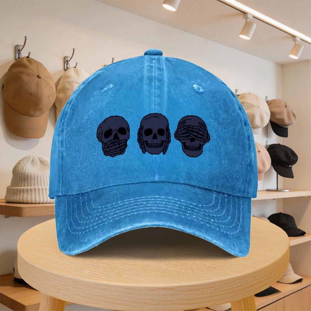 A MenS Baseball Cap Featuring a Skull Hand Gesture Design Stylish And Casual Adjustable for Spring And Autumn Outings Perfec