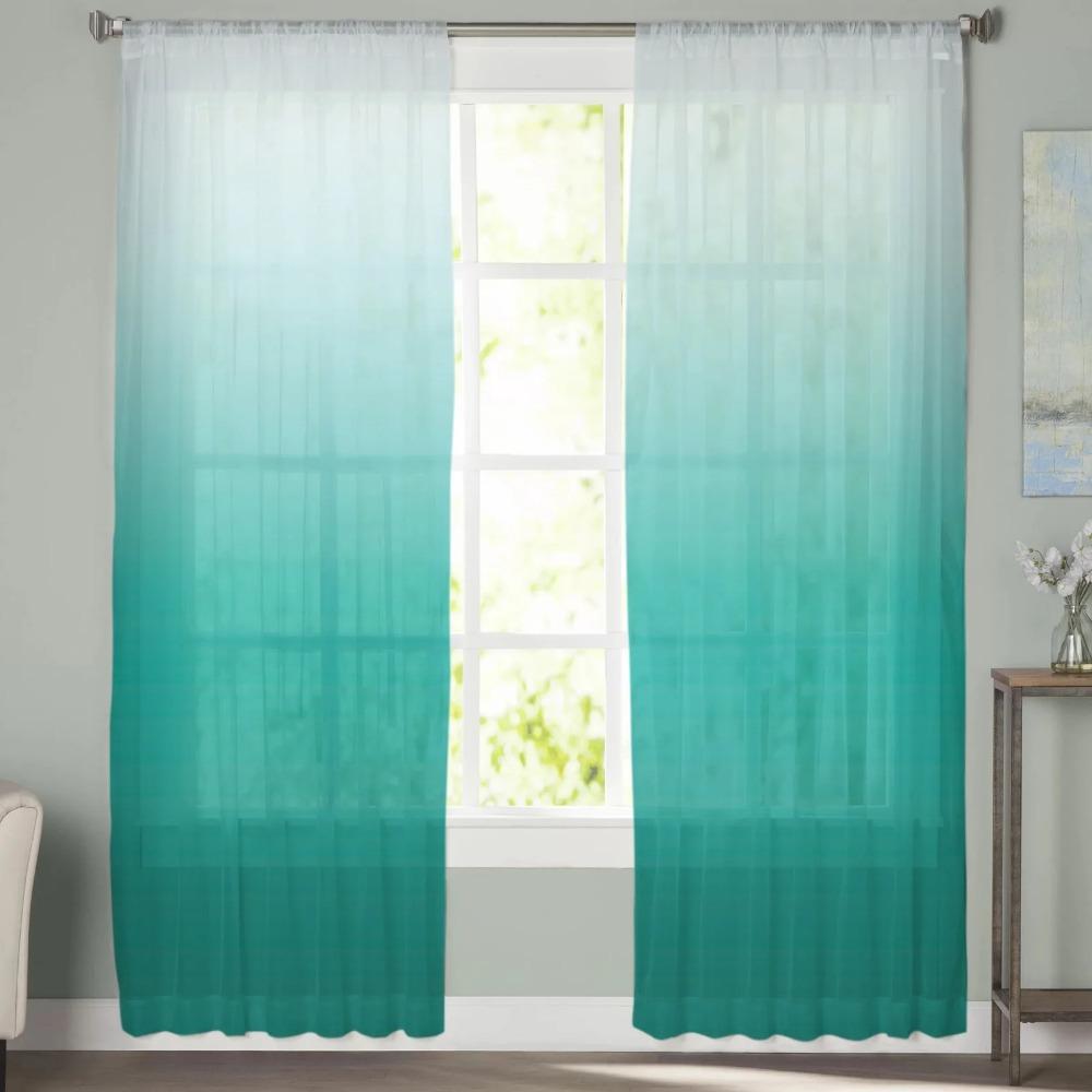 Cyan Turquoise Gradient in Sheer Drapes for Living Room Bedroom Kitchen Window Treatment Chiffon Curtain Blinds