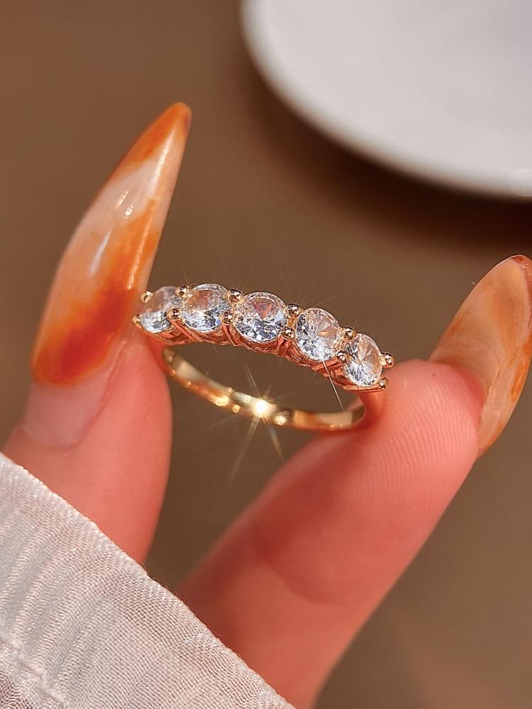 Anello in Argento 925 Semplice Classico Lucido a Cinque Stelle con Zirconi per Donna Fidanzamento Matrimonio Gioiello di Lusso di Alta Qualità