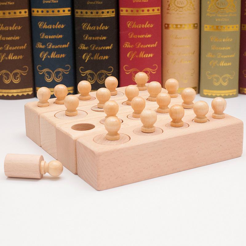 Montessori Teaching Aids Beech Color Socket Cylinder Building Block Shape Family Pack Baby Educational Early Education Toys