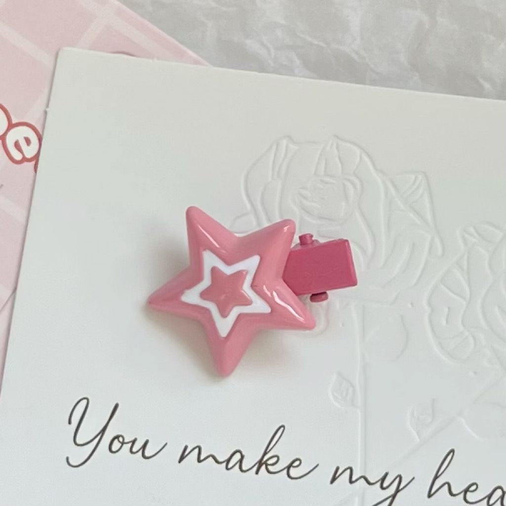 6 Pcs/Lot Cute Pink Star Hair Clip For Girls Plastic Hairpin Alloy Barrettes Pink BB Snap Clip Women Hair Accessories