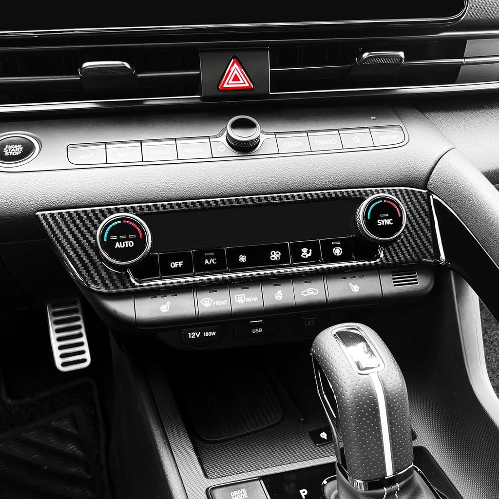 Carbon Fiber Style Center Console Air Conditioning Switch Button Panel Cover Trim Compatible with Hyundai Elantra N Elantra N Line CN7 2021-2025