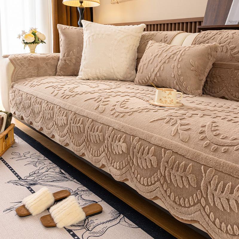 Cream Style Sofa Cover Sofa Towel Thicken Imitation Rabbit Fur Plush Sofa Slipcover Simple Fashionable Solid Color Light Luxury