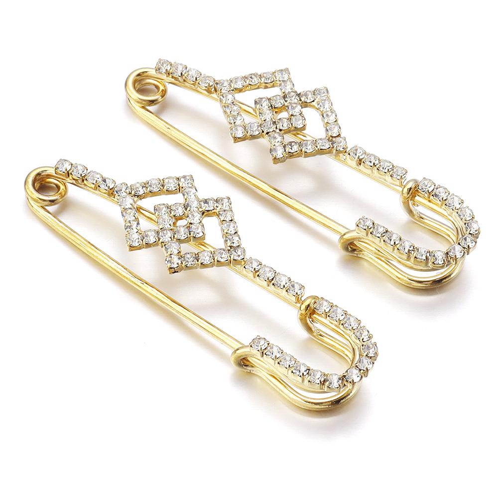 2pcs/lot Alloy Rhinestone Brooches Gold Silver Color Fixed Pins Brooch For Women Dress Safety Pin Brooches DIY Jewelry Making