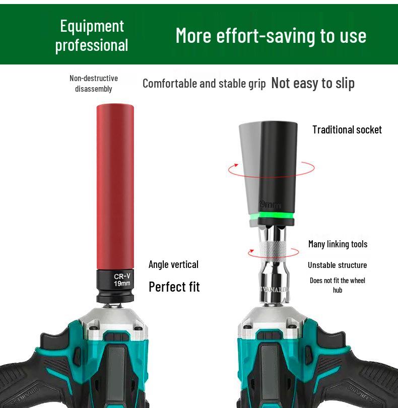 1/2 Air Impact Wrench Set with Colored Sleeves for Tire Screws - Extended Pneumatic Electric Socket