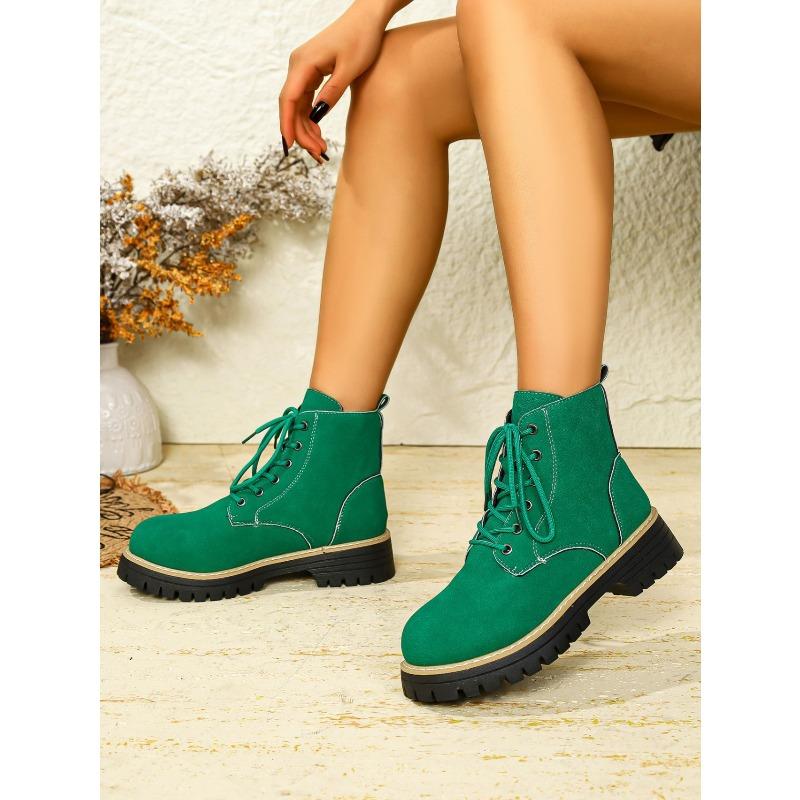 Round Toe Booties 2025 Winter New Lace-up British Style Plus Size Platform Martin Boots for Women