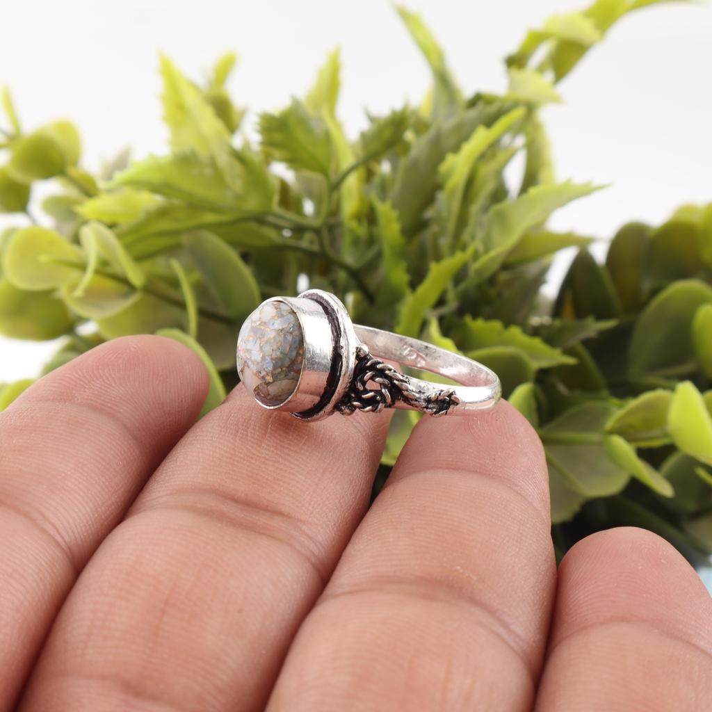 Ethiopian Copper Turquoise Ring, 925 Sterling Silver Jewelry, Handmade Ring Gemstone For Wedding Gift
