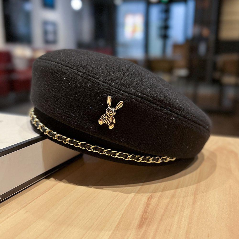Hat Polyester Rabbit Pattern Korean Style Hat Winter Autumn Beret Fashion Painter Hat Women Beret