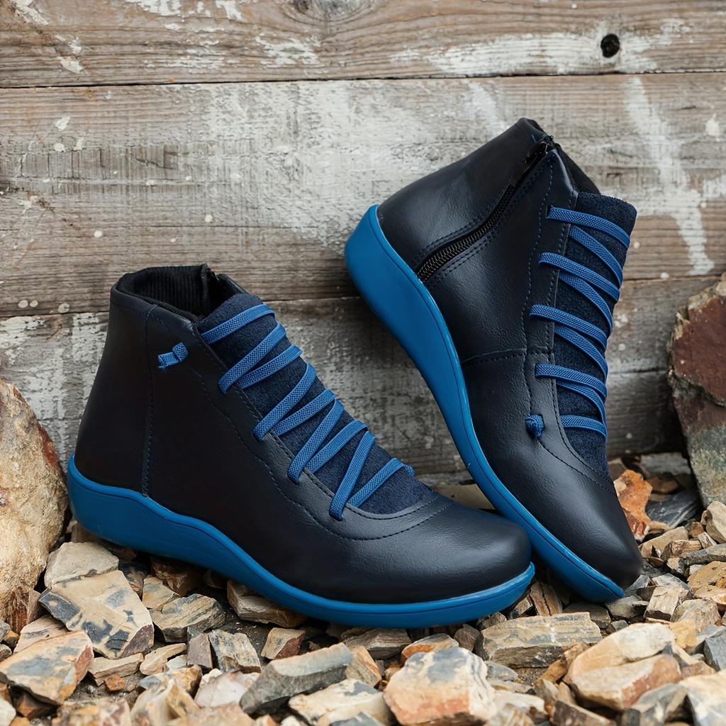 Soft Sole Women's Solid Color Comfort Boots, Round Toe Side Zipper Pull On Daily Footwear