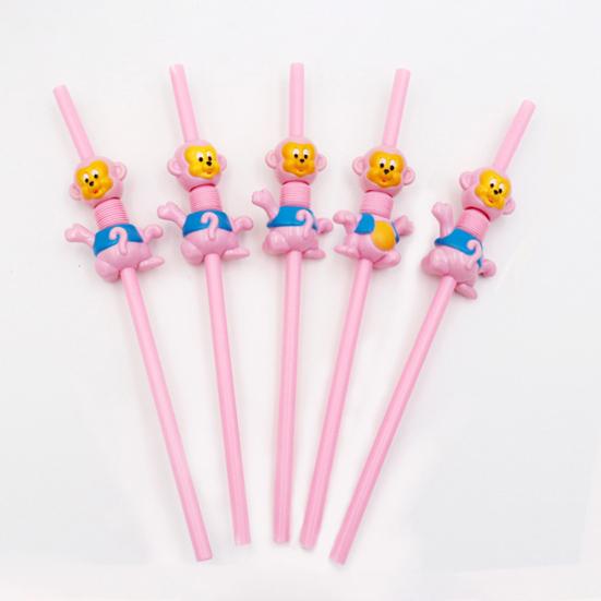 Plastic Cartoon Animal Cat Duck Reusable Drinking Straw Beverage Pipe with Brush