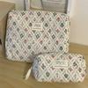 Trendy Large Quilted Makeup Bag Coquette Vintage Flower Floral Cosmetic Bag Travel Organizer Bag for Women Girls