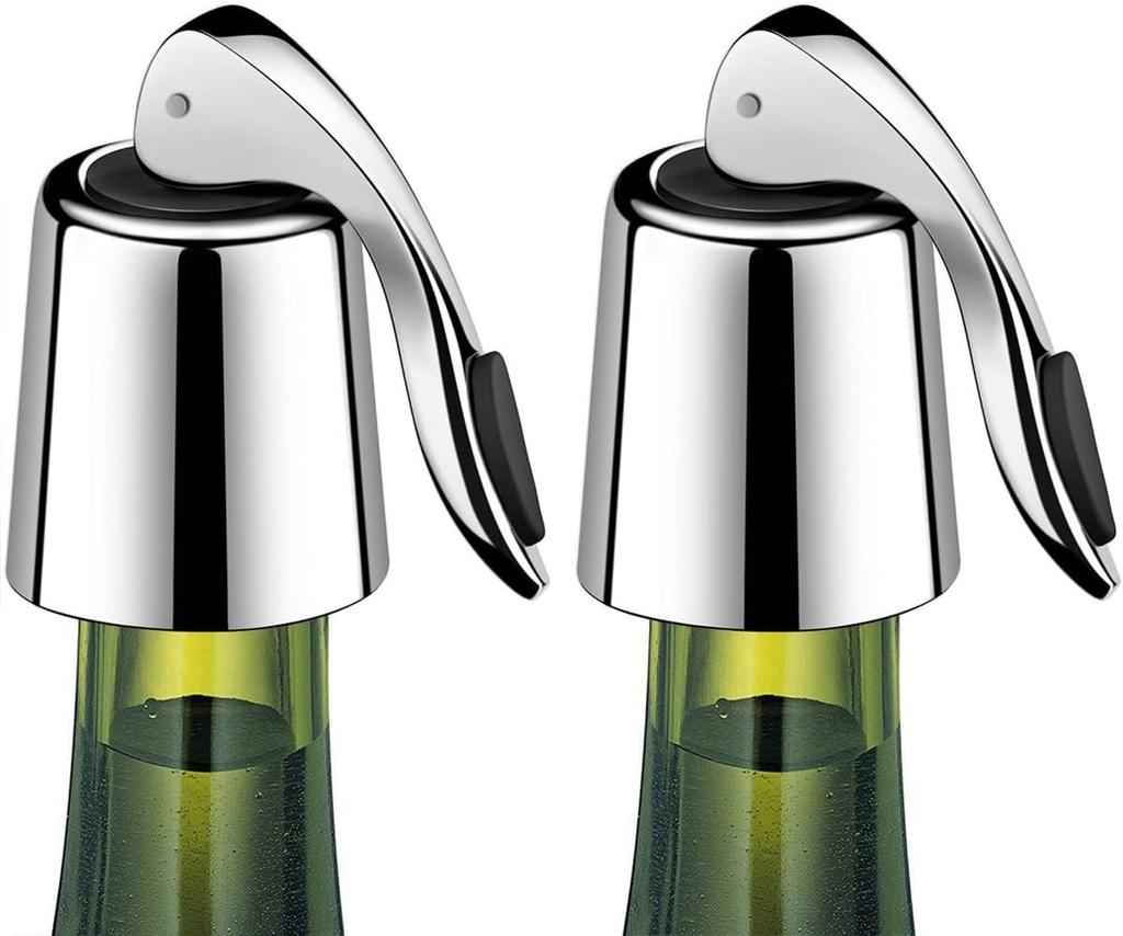 Wine Stoppers Stainless Steel Bottle Stopper with Silicone Seal Reusable Beverage Preserver Freshness Keeper Gift Set