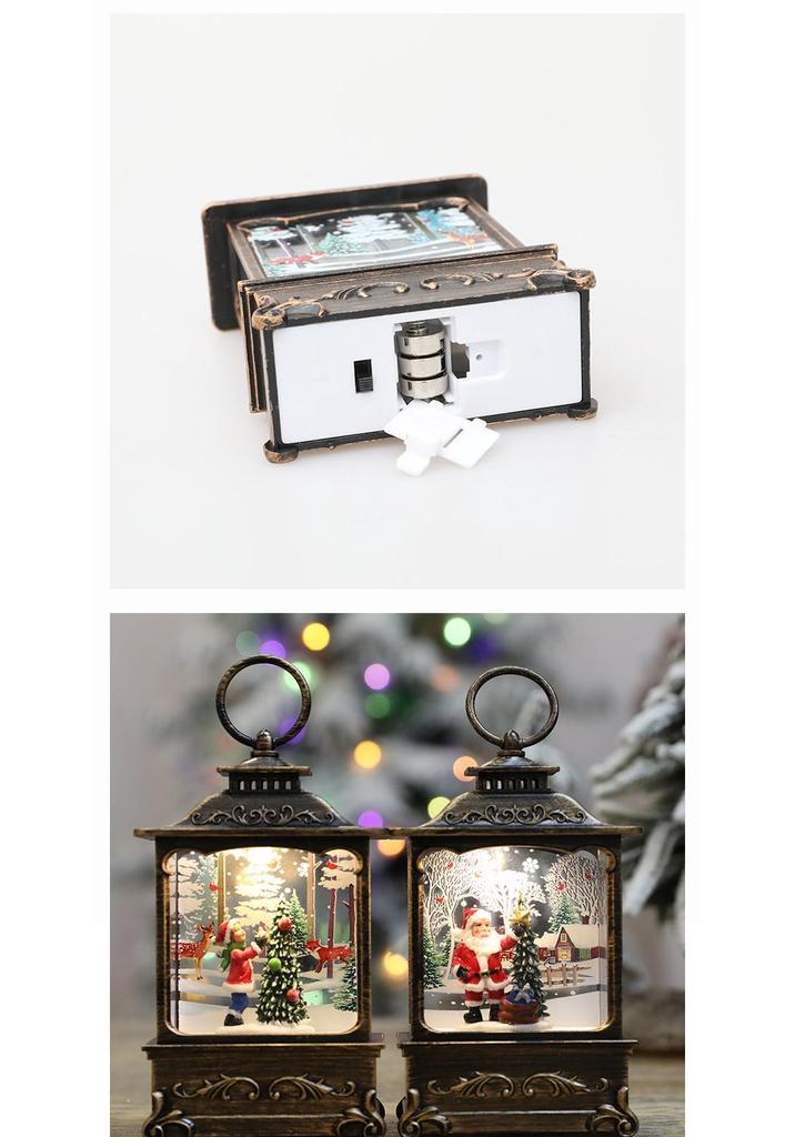 Christmas Gift Square Flat Lantern with Santa Claus and Tree Decoration