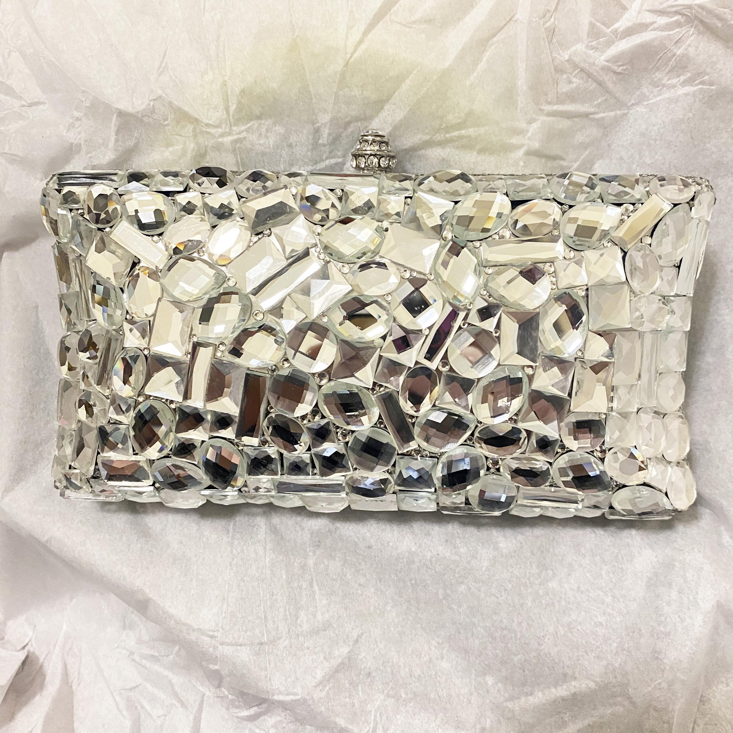 

Black/Silver Glass Evening Clutch Bag Luxury Women Diamond Cocktail Handbags Party Prom Purses Dinner Banquet Crystal Clutches 20cmX9.5cmX5cm серебряный