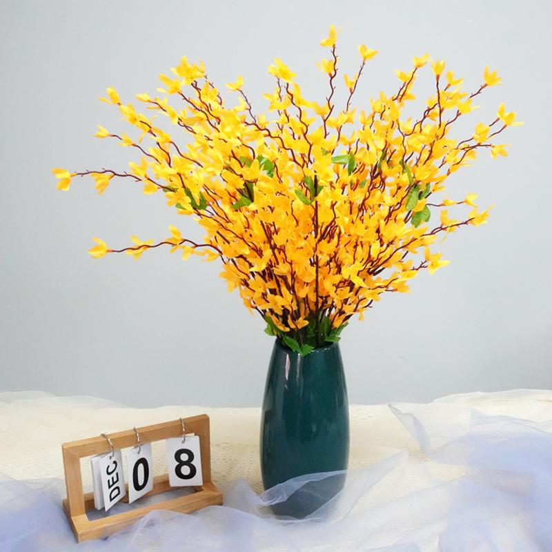 7 Forks Artificial Flowers Yellow Silk Fake Winter Jasmine Faux Orchids Flowers Forsythia Branches for Spring Home Wedding Decor