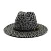 Wzcx Fashion Belt Flat Top Women Leopard Felt Hat Autumn Winter Casual Tide Personality Girls Jazz Hat Adult Cap