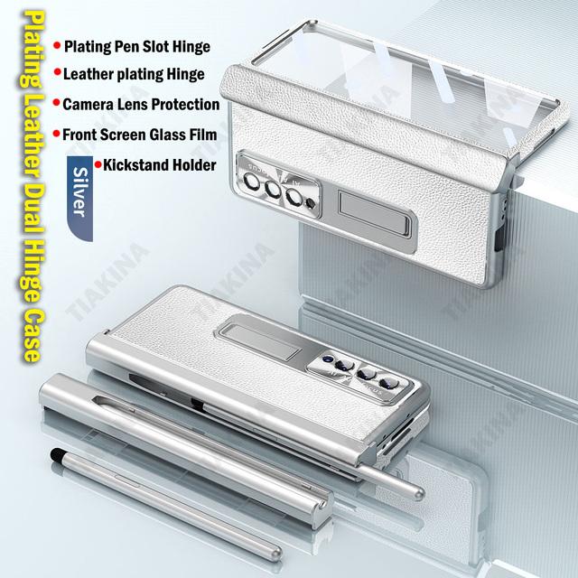 Überzug Touch Pen Für Samsung Z Fold 4 3 Scharnier Fall Mit Stift Slot Abdeckung Für Galaxy Z Fold 4 leder Scharnier Fall Frontscheibe Fim