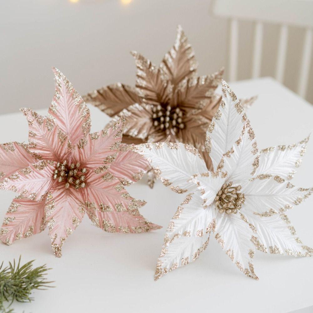 Tyg Plast Jul Konstgjorda Blommor 25cm DIY Dekoration Julgransdekorationer Ornament Falsk Blomma Nyår