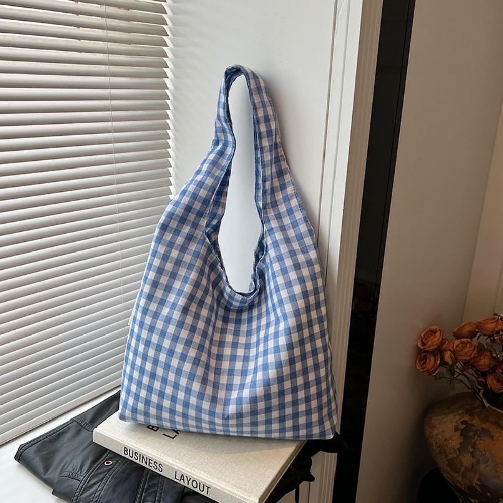 Vintage Single Shoulder Bag Large Capacity Women's Handbag Plaid Underarm Bags  Spring Summer