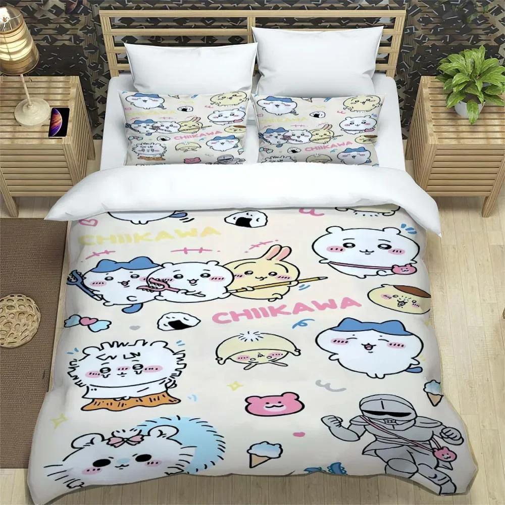 Cartoon Chiikawa Pattern Quilt Cover With Pillowcases 3D Digital Printed Bedding Set Twin Full Queen King Christmas Gift