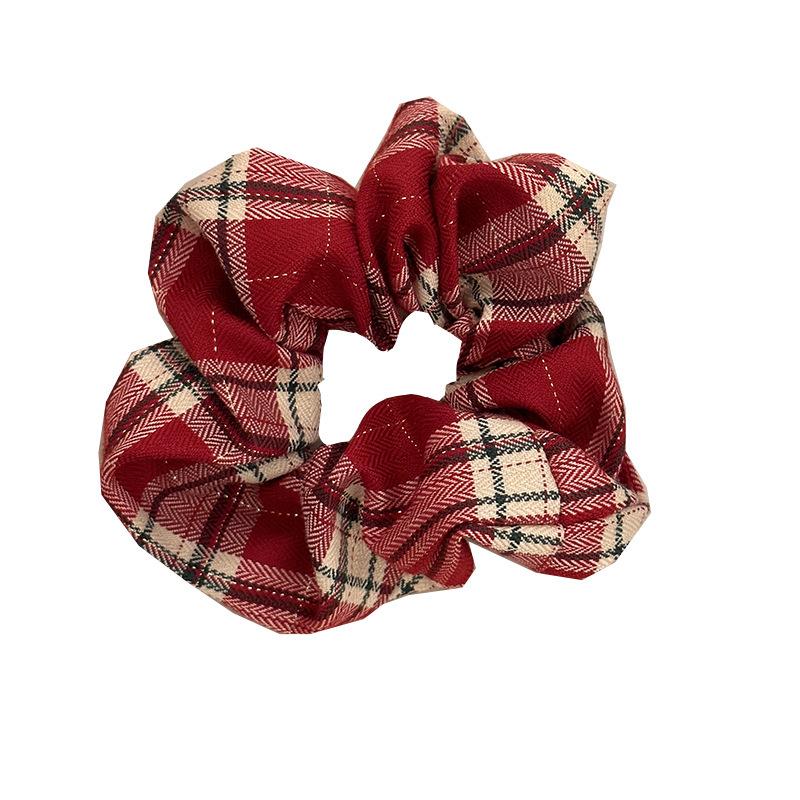 Red Korean Plaid Lace Ponytail Scrunchie – Women's High-End Holiday Hair Tie