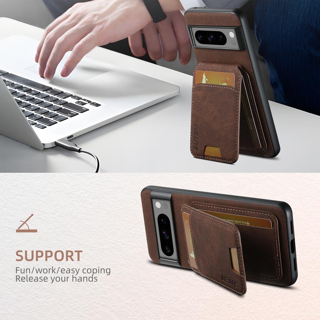 Luxury Faux Leather Stand Card Holder Phone Case Frosted Feel for Google Pixel 9XL 8Pro 7A 6