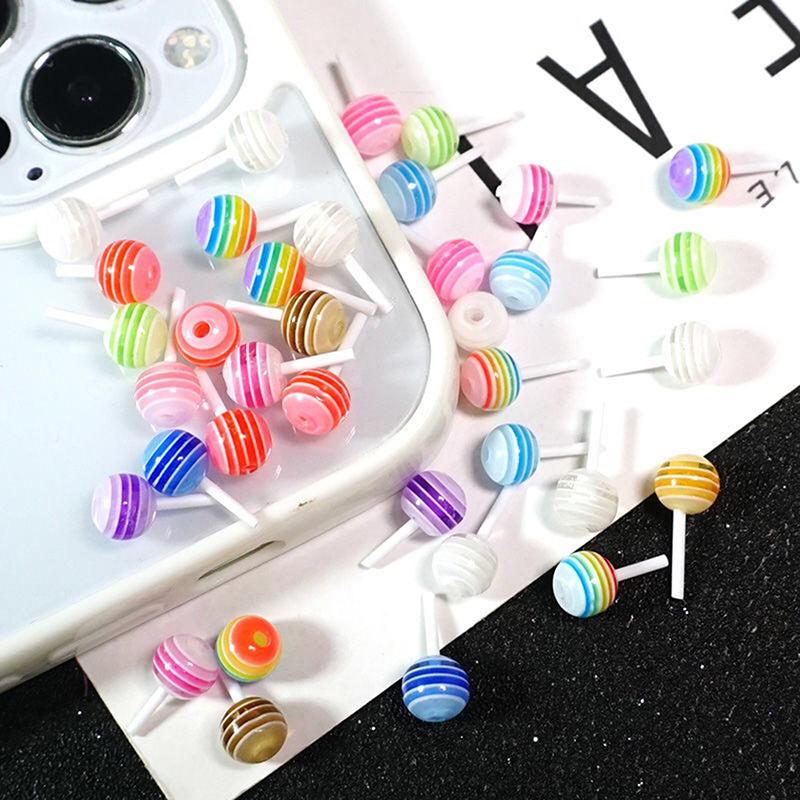 Assortito 20pcs Kawaii Rainbow Resin CharmsCabochons Plastica Lollipop Flatback Perle per le fate Giardino Miniature Accessori Scrapbooking Forniture (Lollipop