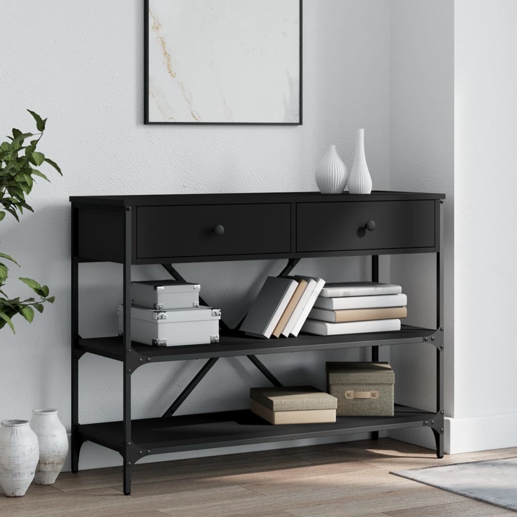 Console Table with Drawers and Shelves Black Particleboard