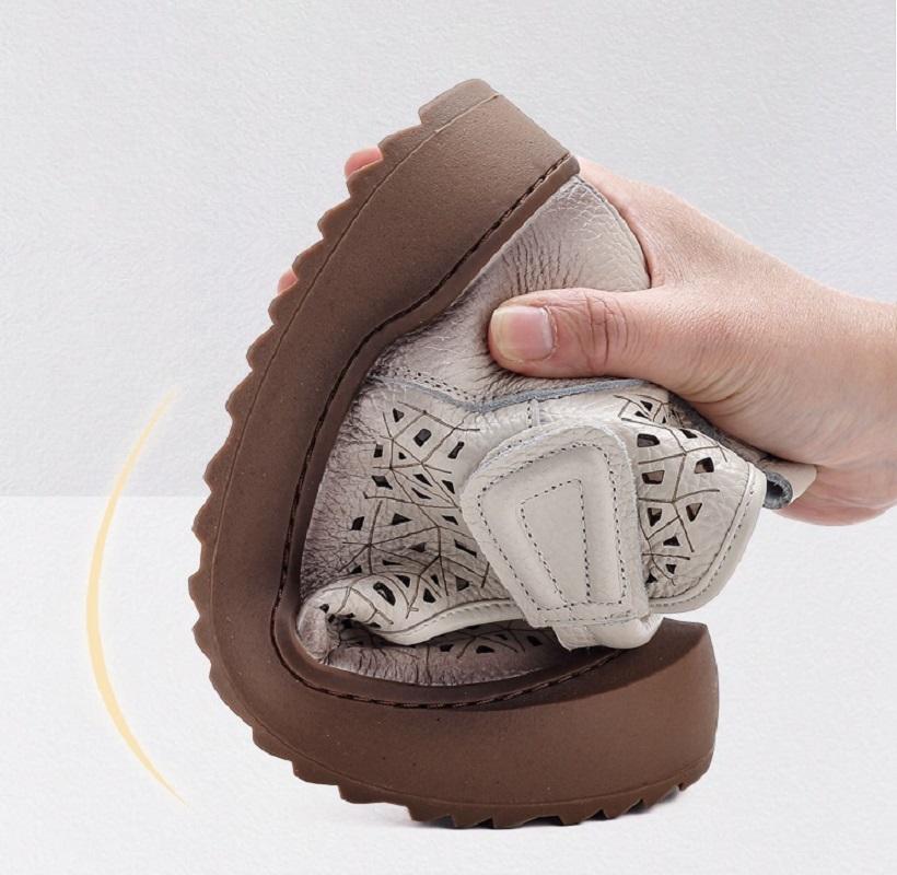 Summer Genuine Leather Sandals Women'S Cutout Ankle Boots Ladies Chic Dressy Shoes Staps Woman Hollow Bootie Mary Jane Sandals