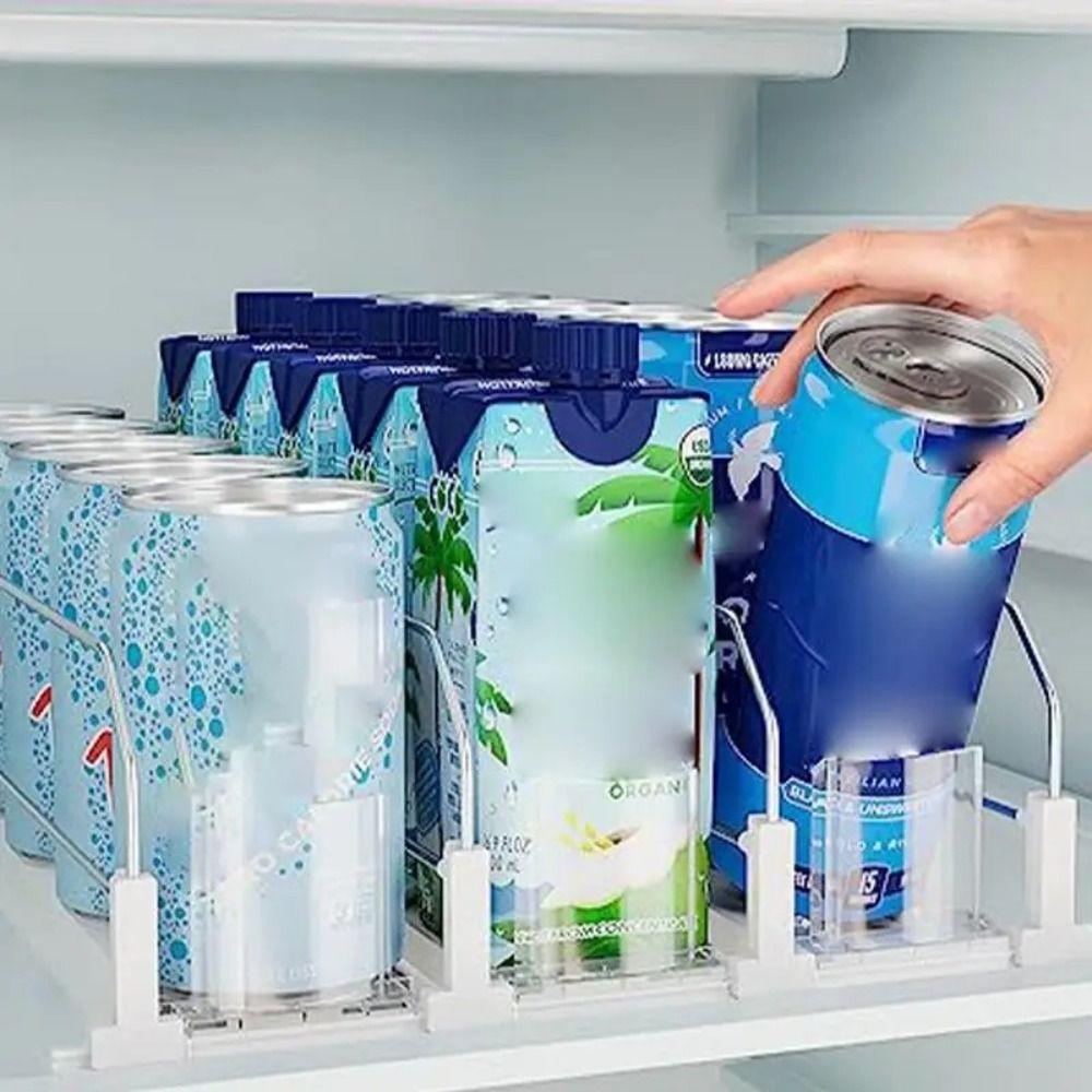 Adjustable Width Drink Organizer Dispenser Spring Push Can Shelf Pusher  Beverage